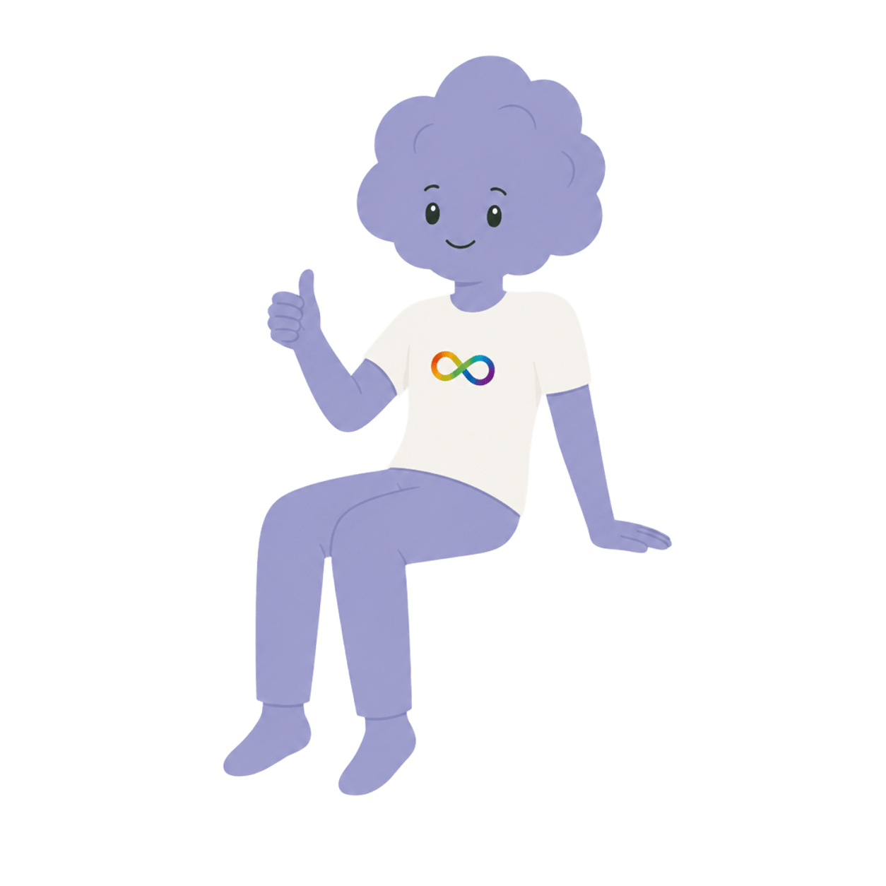 MindyCore mascot sitting and giving a thumbs up